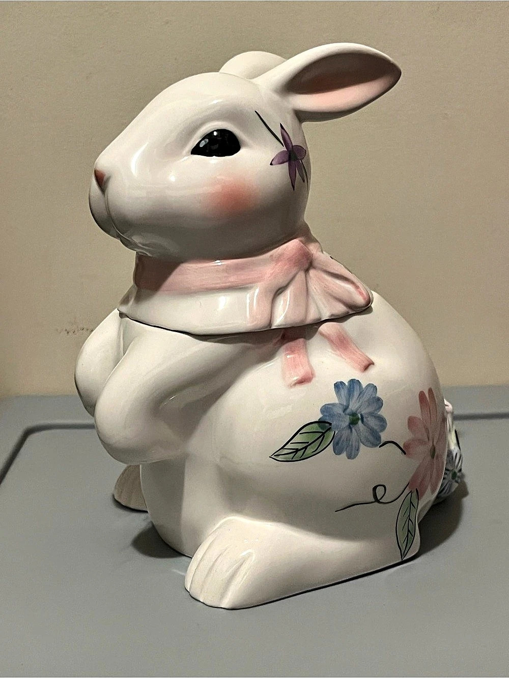 YounG's Inc Rabbit With Pink Goody Jar Floral Ceramic Kitchen Jar